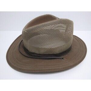 Vintage Orvis Oilskin Waxed Fishing Breezer Mesh Hat Brown Safari Fedora Bucket